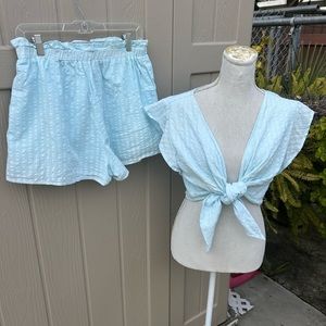 Lilyful 2 Piece Shorts Set Light Teal Lightweight Top and Shorts. Size M